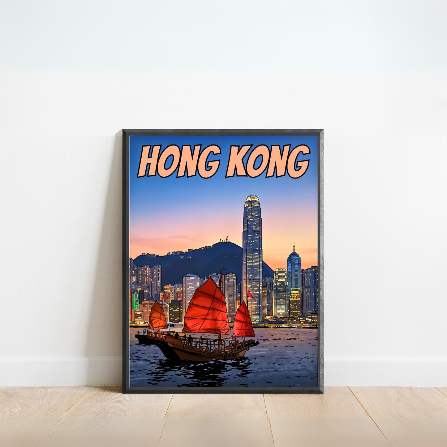 Hong Kong Vintage Travel Poster - China Iconic Red Sails