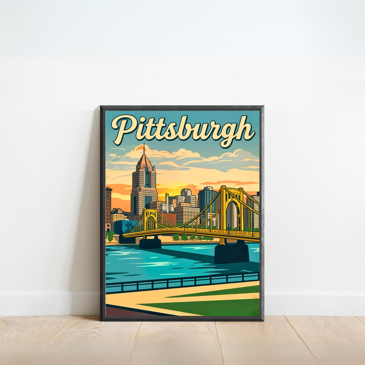Pittsburgh Vintage Travel Poster- Yellow Bridge