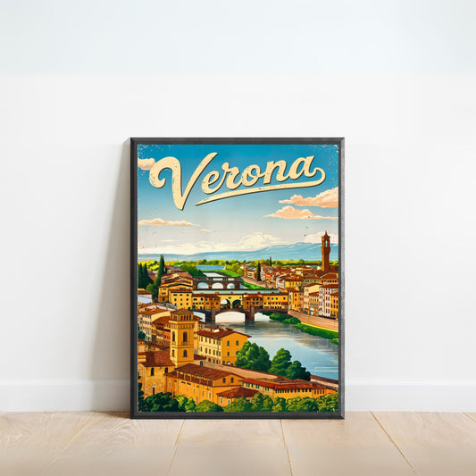 Verona, Italy Vintage Travel Poster - Where Love Lives Forever