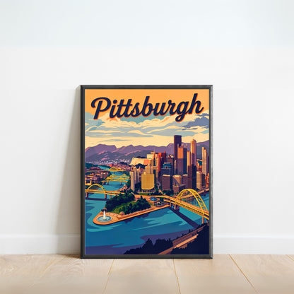 Pittsburgh Vintage Travel Poster- Bridges