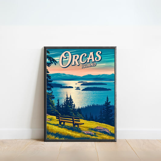 Orcas Island Vintage Travel Poster -  Captivating Island Sunset View