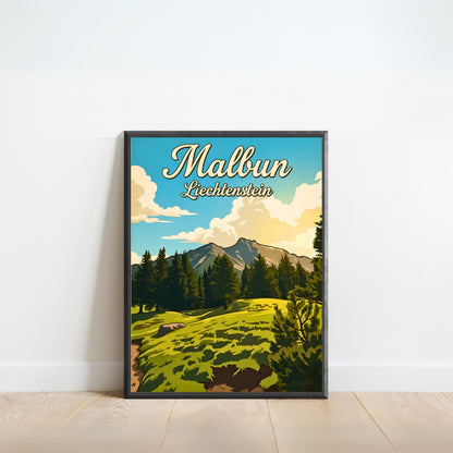Malbun Vintage Travel Poster - Mountain Sunset View