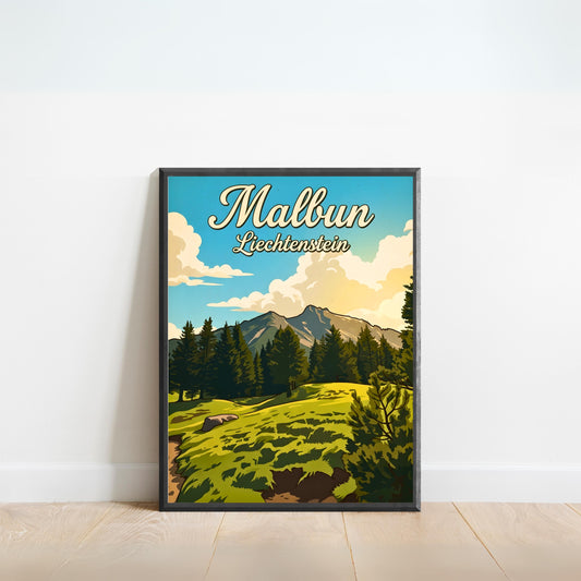 Malbun Vintage Travel Poster - Mountain Sunset View