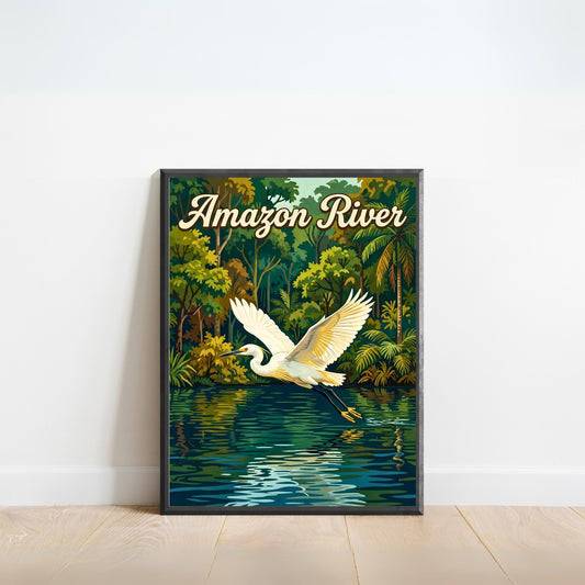 Amazon River Vintage Travel Poster  - Jungle River Flight