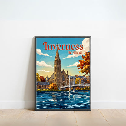Inverness Vintage Travel Poster - Scottish Riverfront