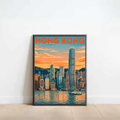 Hong Kong Vintage Travel Poster - Skyline Late Afternoon