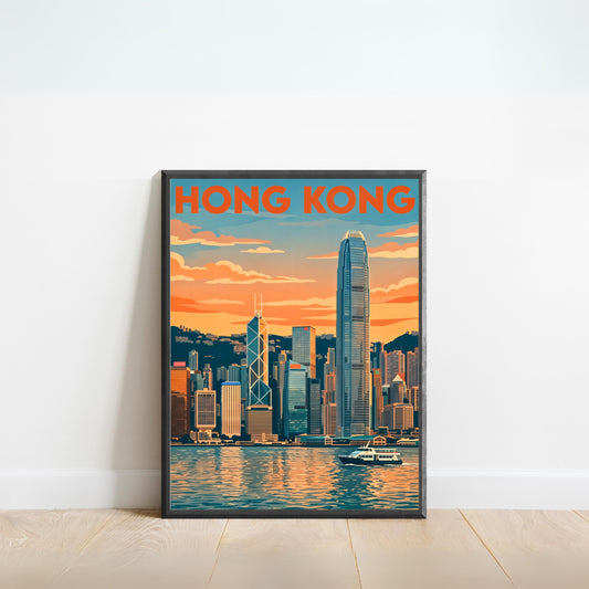 Hong Kong Vintage Travel Poster - Skyline Late Afternoon