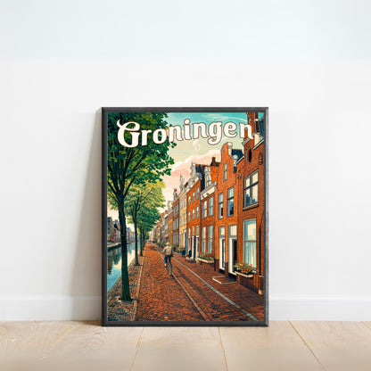 Groningen Vintage Travel Poster - Captivating Serene Urban Street View