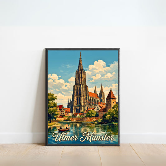 Ulmer Münster Vintage Travel Poster - Spire of the Danube