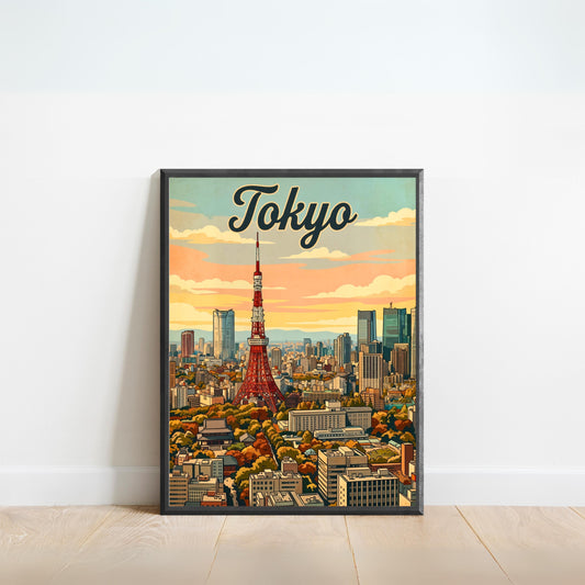 Tokyo Vintage Travel Poster - City Late Afternoon View