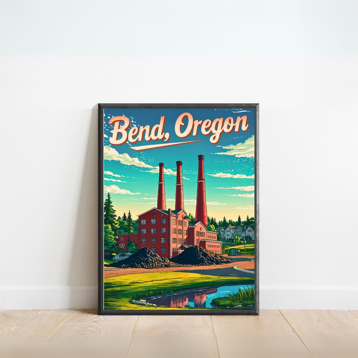 Bend Oregon Vintage Travel Poster - Riverfront Entertainment District