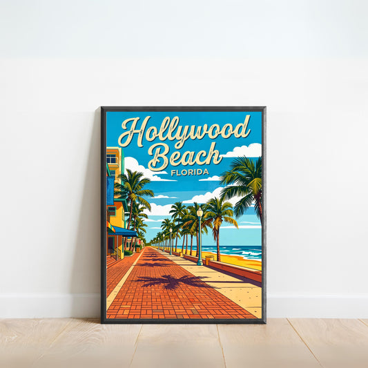 Hollywood Beach Vintage Travel Poster - Paradise Awaits at Hollywood Beach