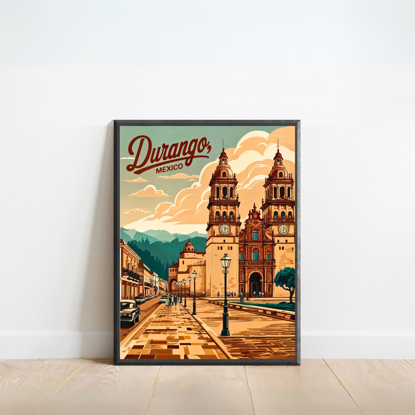 Durango, Mexico Vintage Travel Poster - Iconic Cathedral Landscape