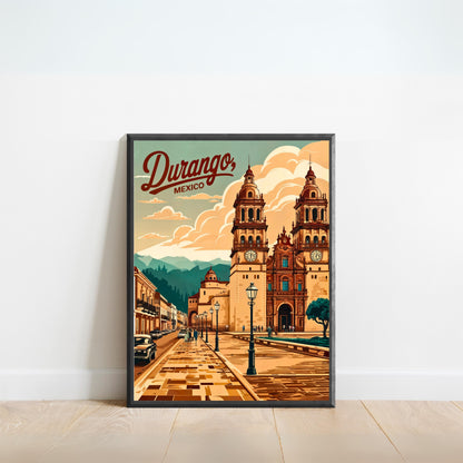 Durango, Mexico Vintage Travel Poster - Iconic Cathedral Landscape