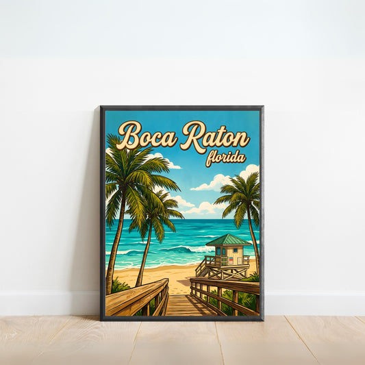 Boca Raton Vintage Travel Poster -Atlantic Blue Dreams