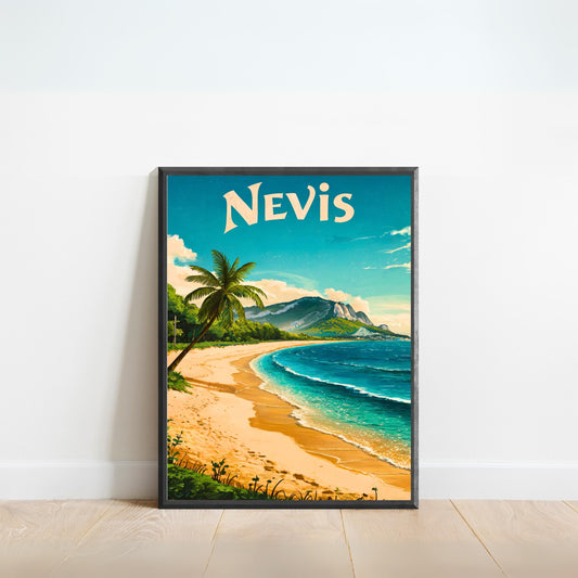 Nevis Vintage Travel Poster - Breathtaking Beach Shoreline