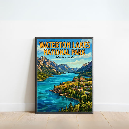 Waterton Lakes National Park Vintage Travel Poster - Peaks, Lakes, and Quiet Trails