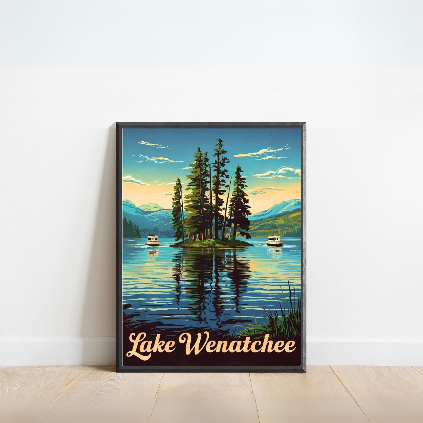 Lake Wenatchee Vintage Travel Poster  - Travel along the beautiful Serene Lake in Washington