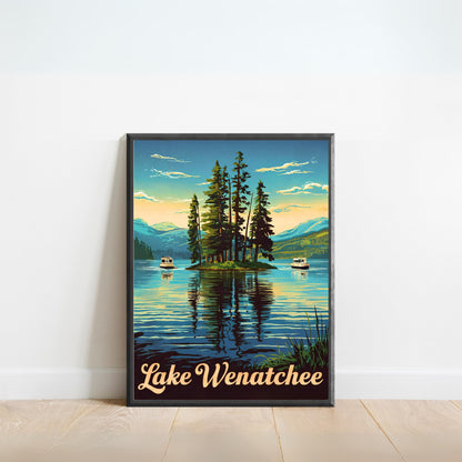 Lake Wenatchee Vintage Travel Poster  - Travel along the beautiful Serene Lake in Washington