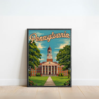 Pennsylvania, State College Vintage Travel Poster