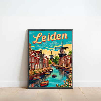 Leiden Vintage Travel Poster