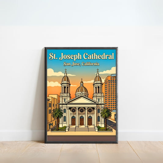 St. Joseph Cathedral Vintage Travel Poster -  San Jose Sacred Architecture