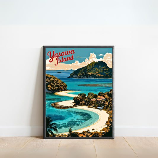 Yasawa Island Vintage Travel Poster - Captivating Island Blue Waters