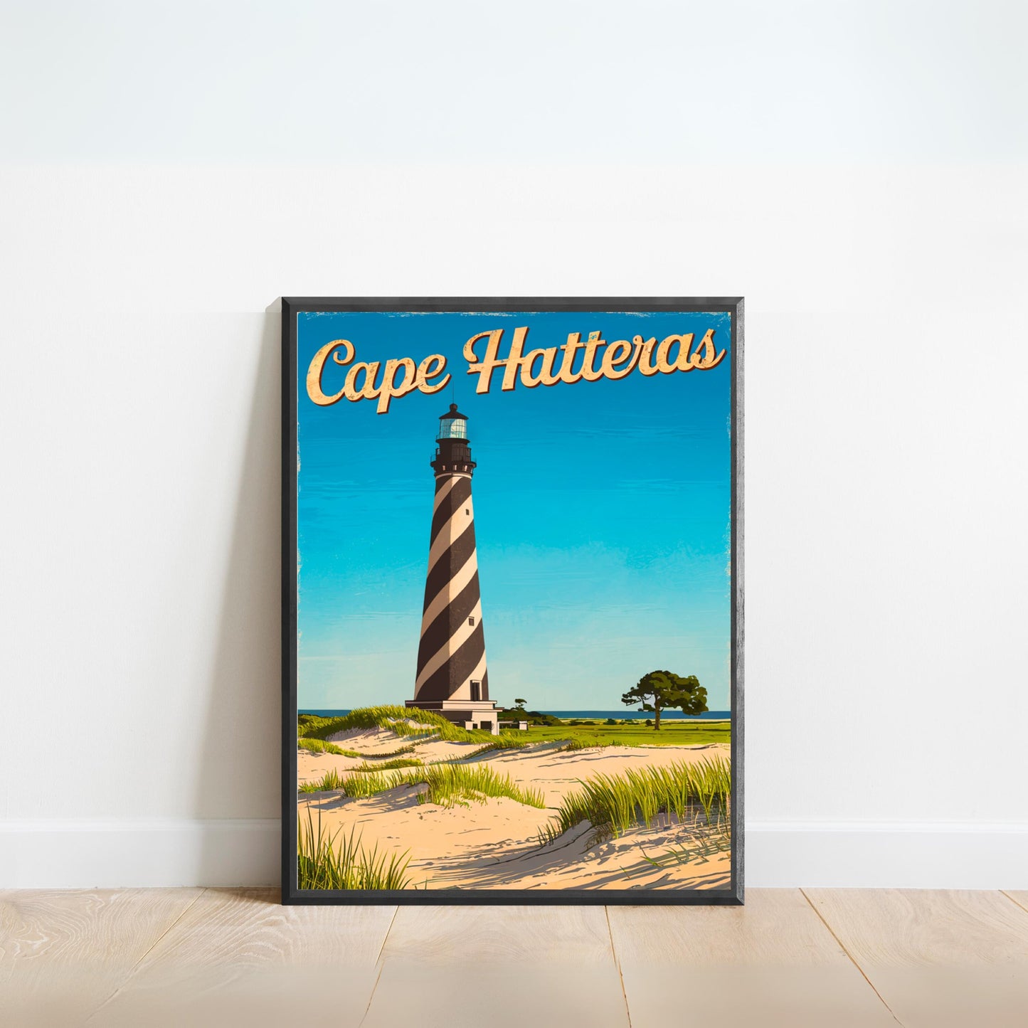 Cape Hatteras Vintage Travel Poster - Iconic Lighthouse Landmark