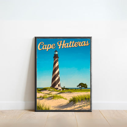 Cape Hatteras Vintage Travel Poster - Iconic Lighthouse Landmark
