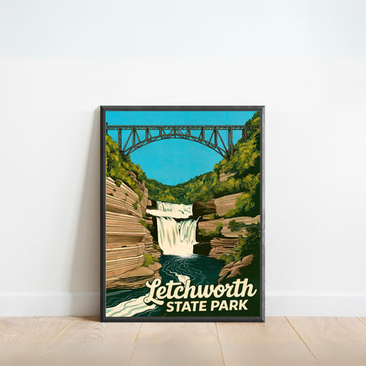 Letchworth State Park Vintage Travel Poster - Captivating Waterfalls of New York