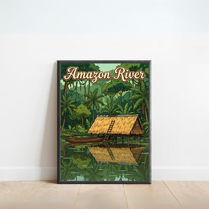 Amazon River Vintage Travel Poster  - Serene Captivating Reflections