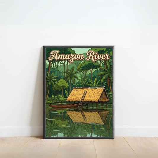 Amazon River Vintage Travel Poster  - Serene Captivating Reflections