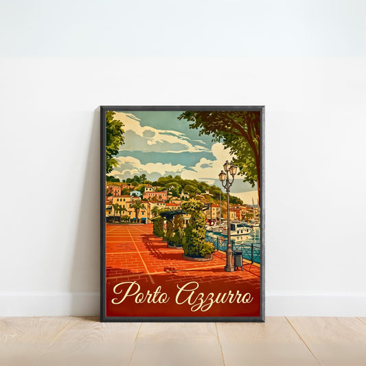 Porto Azzurro Vintage Travel Poster - Timeless Coastal Beauty