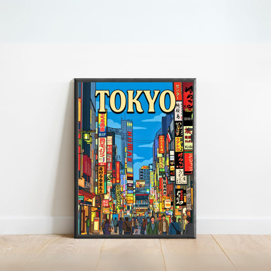 Tokyo Vintage Travel Poster - Tokyo Street Lights