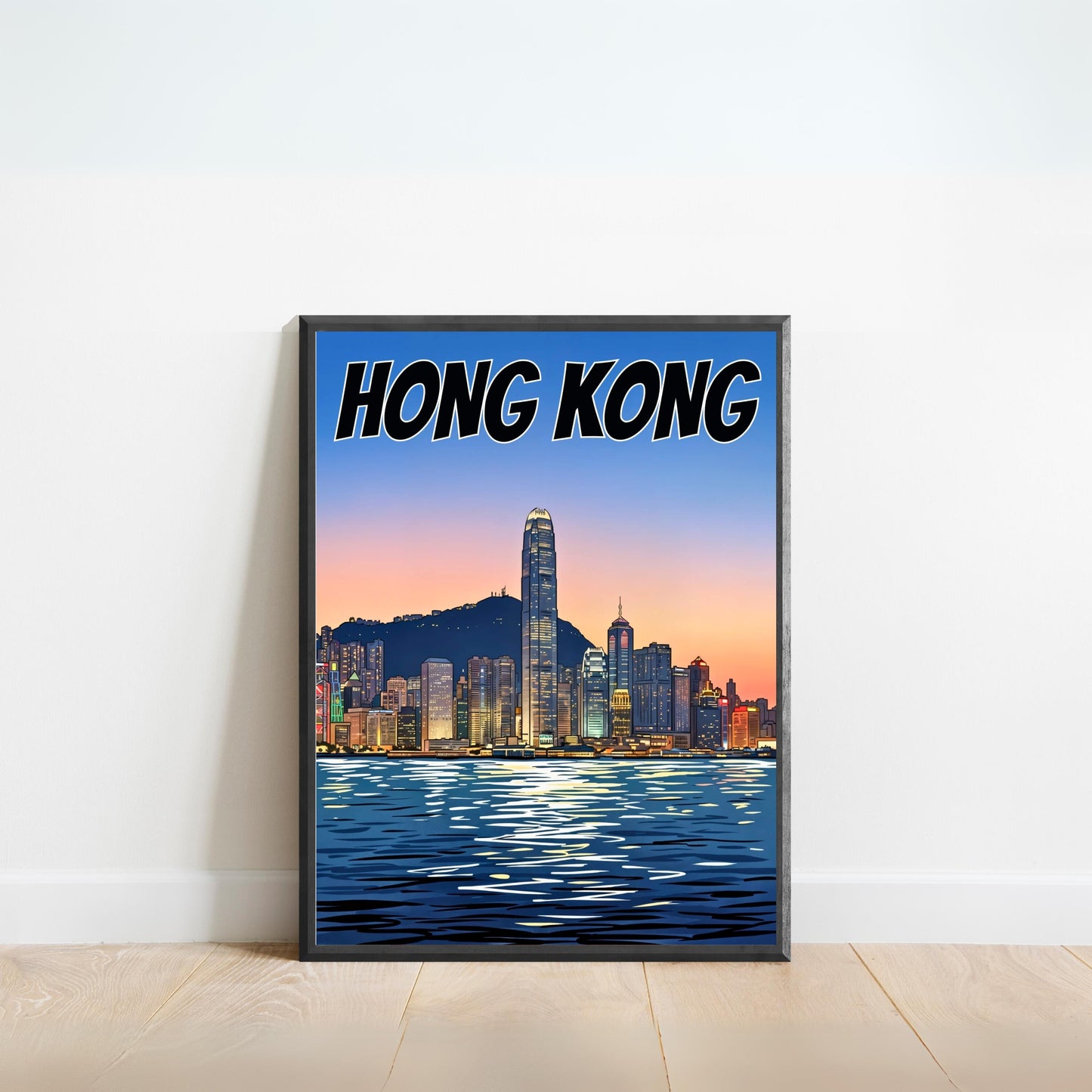 Hong Kong Vintage Travel Poster - Captivating Evening Skyline