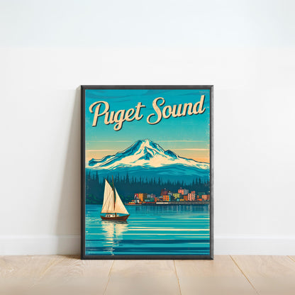 Puget Sound Vintage Travel Poster - Explore the Iconic Coastal Escape in Washington
