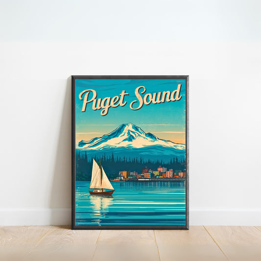 Puget Sound Vintage Travel Poster - Explore the Iconic Coastal Escape in Washington
