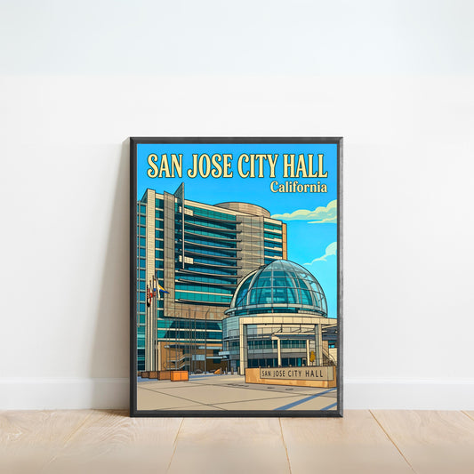 San Jose City Hall Vintage Travel Poster - Modern Civic Dream
