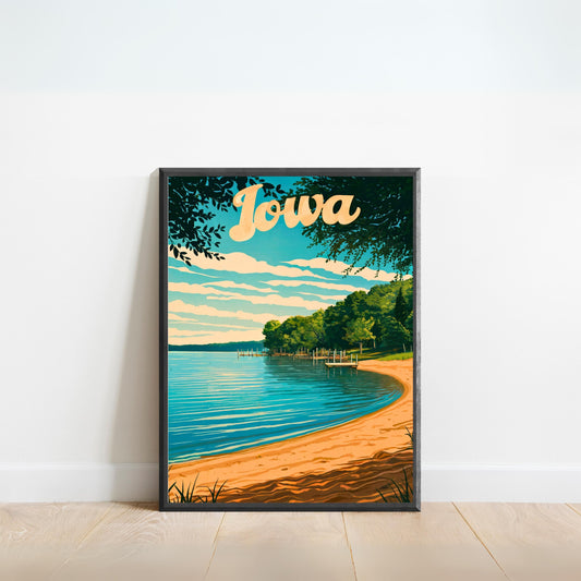 Iowa Vintage Travel Poster  - Lakeside Gem Spirit Lake