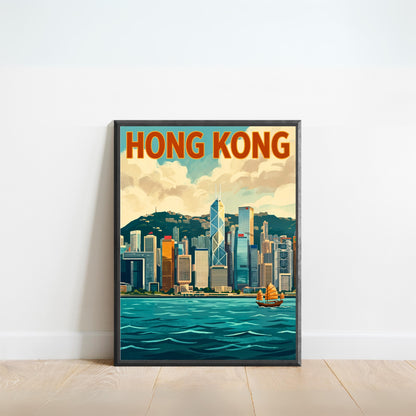 Hong Kong Vintage Travel Poster - Bright Afternoon