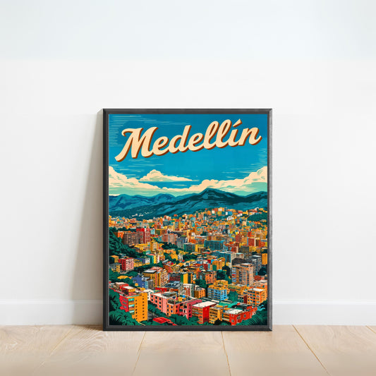 Medellín, Colombia Vintage Travel Poster