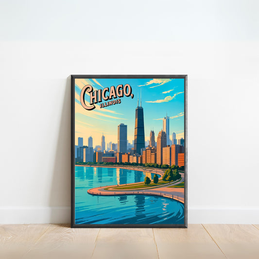Chicago Vintage Travel Poster - Where the City Meets the Sky