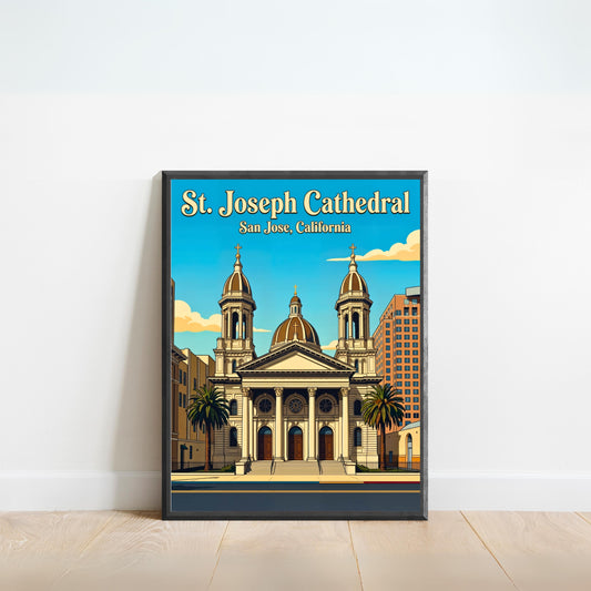 St. Joseph Cathedral Vintage Travel Poster -  Historic Cathedral Elegance, California