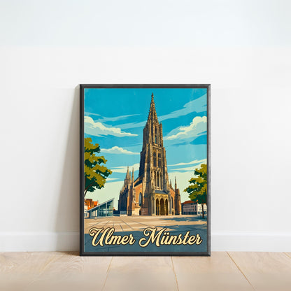 Ulmer Münster Vintage Travel Poster - The Pride of Ulm