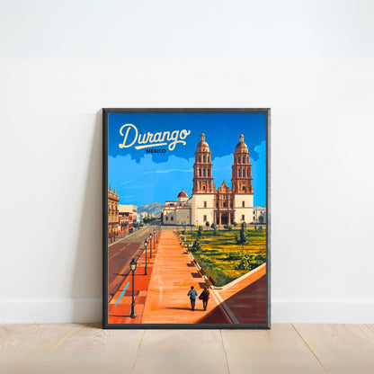 Durango, Mexico Vintage Travel Poster - Timeless Cathedral Views
