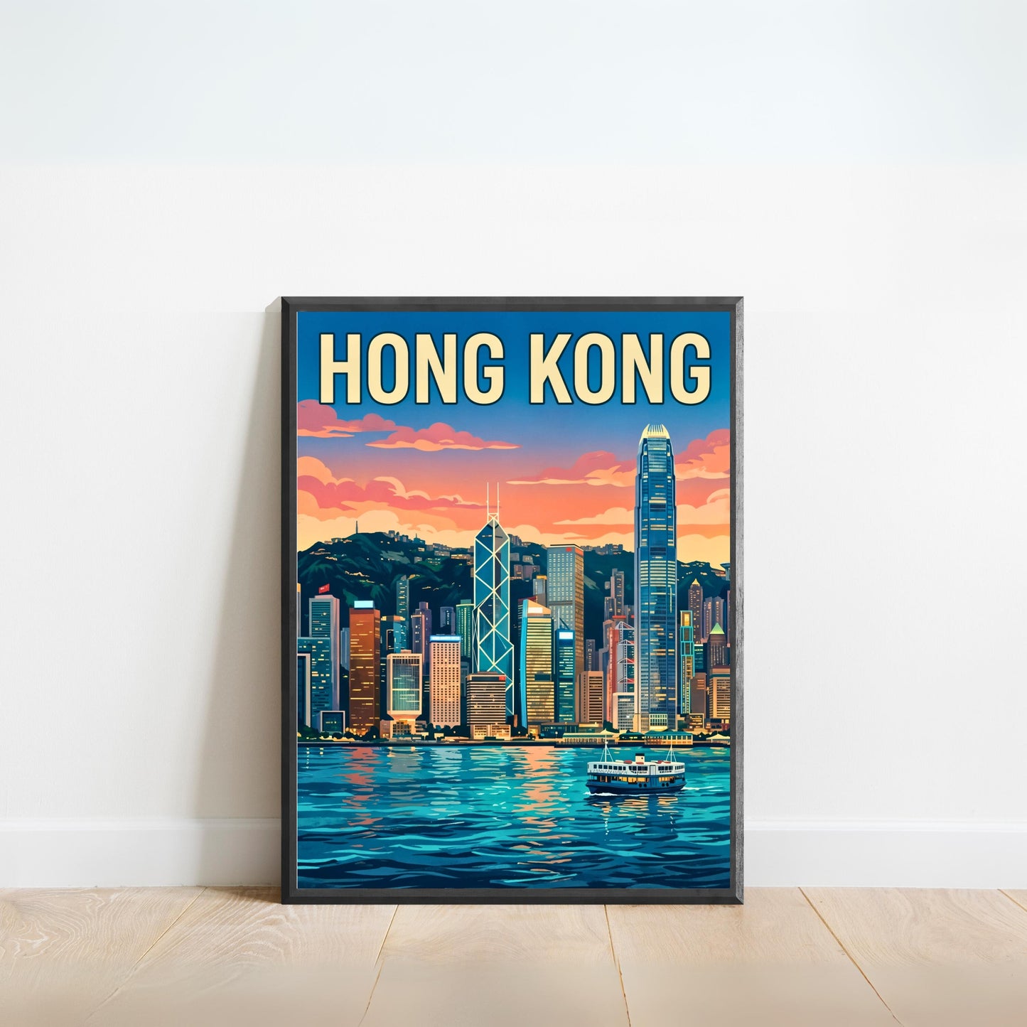 Hong Kong Vintage Travel Poster - City Lights