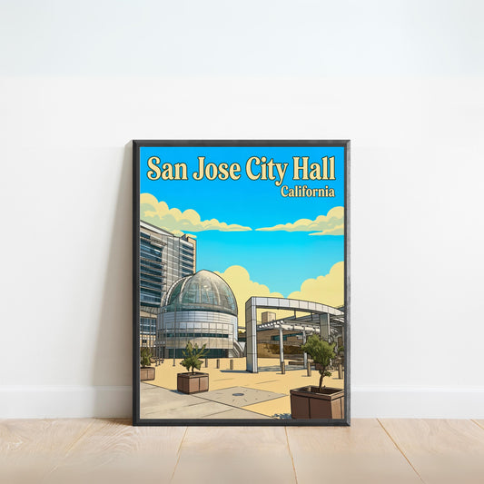 San Jose City Hall Vintage Travel Poster - California Transparent City