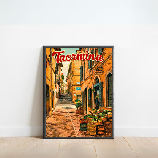 Taormina Vintage Travel Poster - Town Street Charm