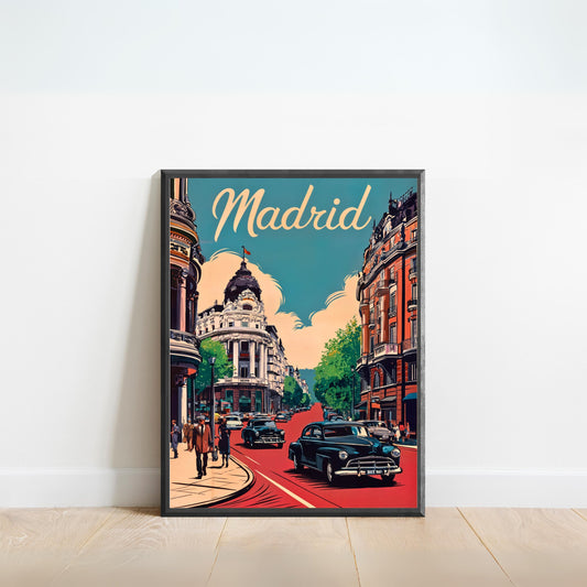 Madrid Vintage Travel Poster - Classic City Street in Spain