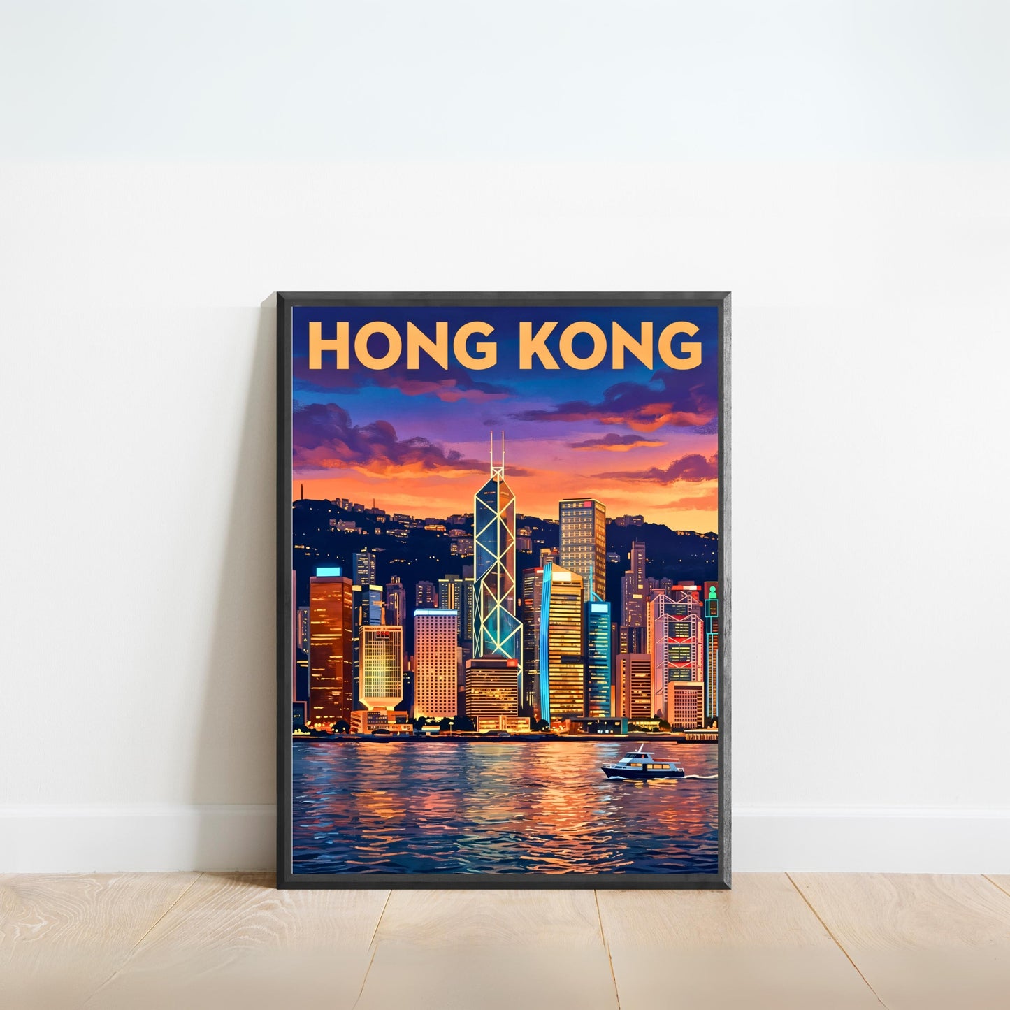 Hong Kong Vintage Travel Poster - Evening Glow